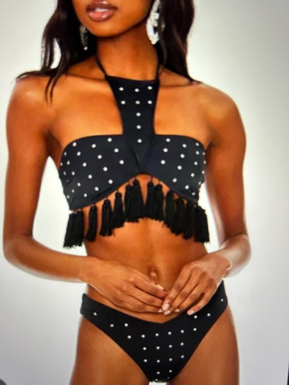 Beach Riot Black Bikini with White Studs & Fringe